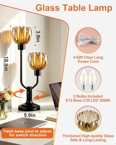 Mid Century Modern Flower Table Lamp for Bedroom Dimmable Black