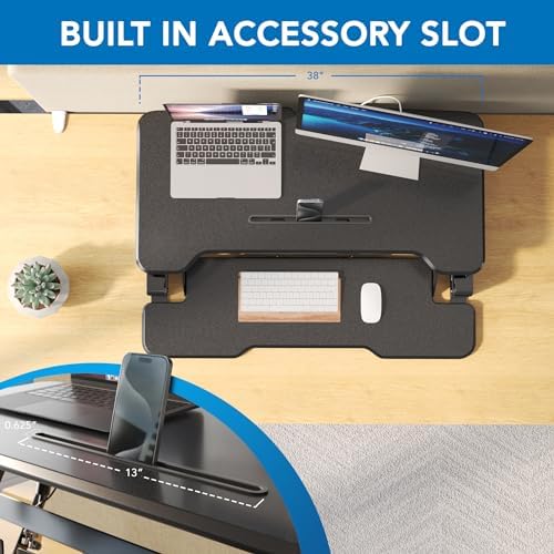 Mount-It! 38 Inch Standing Desk Converter - Gas Spring Sit Stand Desk Riser for Dual Monitors - Height Adjustable Desktop Workstation with Keyboard Tray - Black