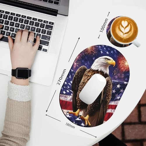 Small Mouse pad, Portable, Waterproof Non-Slip Rubber Bottom, Suitable for Wireless Mouse, Laptop Keyboard Tray for Both Men and Women, Office Travel 7.1x10.6in，Bald Eagle American Flag