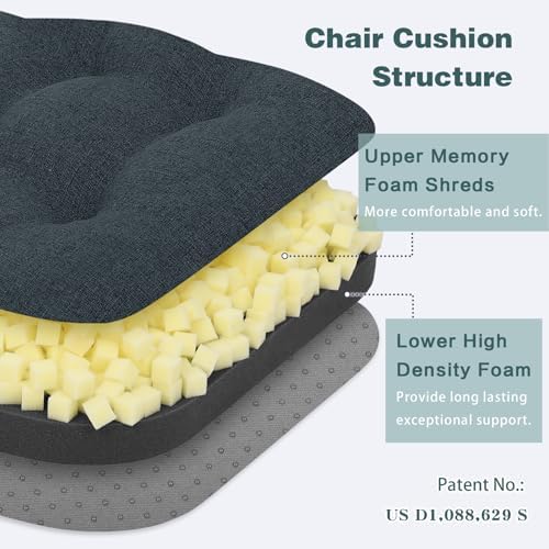 baibu 2-Layer Dining Chair Cushions, 2 Pack, 16.5 x 16.5 x 3.5 in,Navy Blue