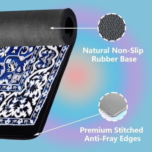 Vintage Oriental Persian Floral Large Mouse Pad, Blue White Black Desk Mat