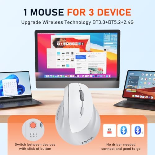 MEETION Ergonomic Wireless Vertical Mouse, Rechargeable, Gray