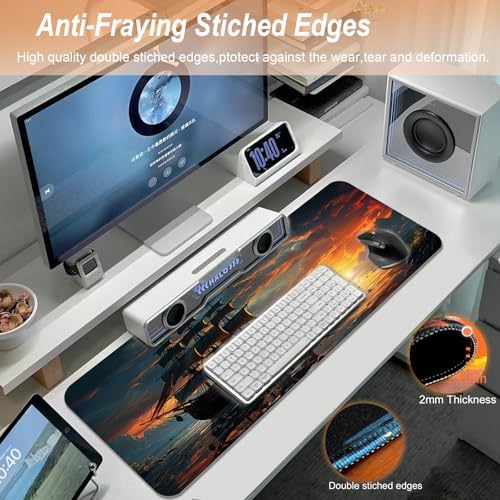 Gaming Mouse Pad 31.5x11.8 inch XL Large Extended Mouse Pad, Big Mousepad Desk Mat for Computer with Non-Slip Rubber Base and Stitched Edge-Sailboat