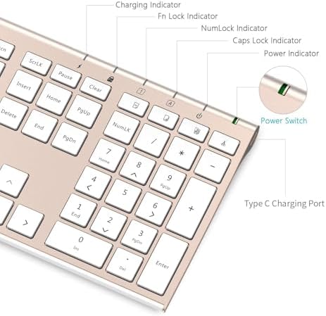 Vssoplor Wireless Keyboard and Mouse, Rechargeable Ultra Slim, White Gold