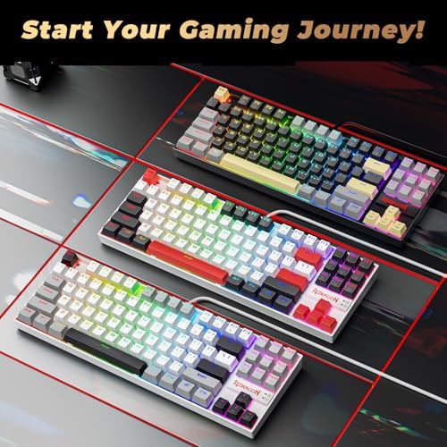 Redragon K552P Mechanical Gaming Keyboard TKL with 18 Backlight Modes, Hot-Swappable Red Switches, 87-Key Compact Ergonomic Design, N-Key Rollover & Software Programmable Macro - RGB, Black