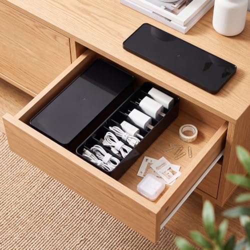 Tatuo Cord Organizer Box with Lid, Black, 2 Pack