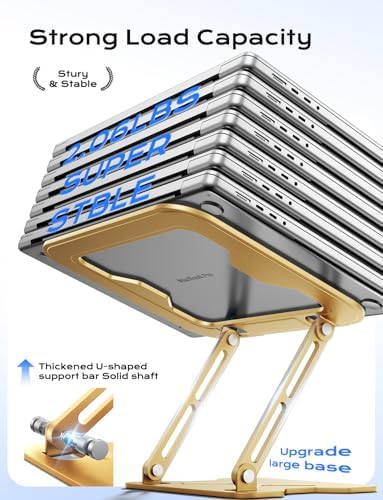 JCZT Adjustable Laptop Stand for Desk, Metal Foldable Laptop Riser, Gold