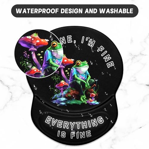 ITNRSIIET Ergonomic Mouse Pad with Gel Wrist Support Small Wrist Rest Smooth Surface Non-Slip PU Base Comfortable Office Supplies Pain Relief, 8.7 x 7.2 inches, Unhappy Frog