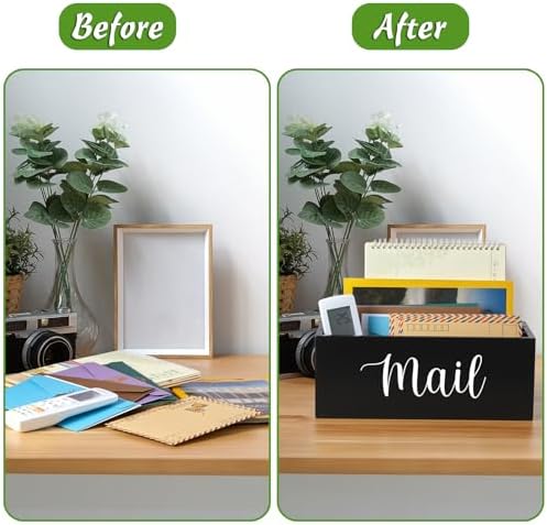 DRASTAR Mail Organizer Countertop, Wooden Mail Holder with 3 Slots, Desktop Mail Organizer, Black Mail Sorter for Home Office Accessories