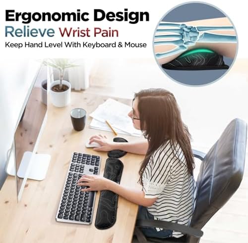 Gimars Enlarge Silky and Superfine Fabric Gel Memory Foam Keyboard Wrist Rest Set, Ergonomic Keyboard Mouse Wrist Support for Typing Pain Relief, Comfort for Office, Gaming, Computer-Map Pattern