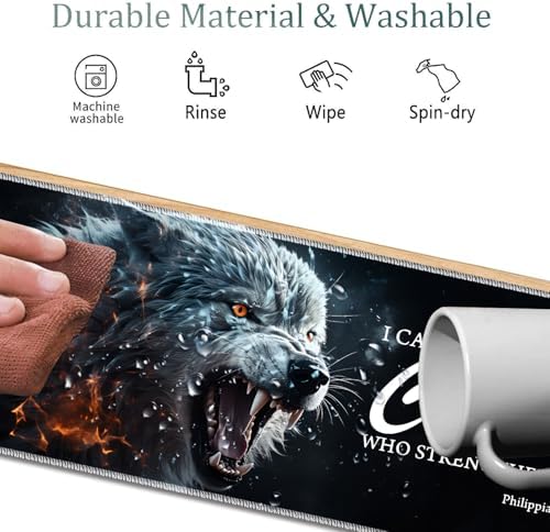 4 in 1 Mouse Pad Combo, Large Gaming Mouse Pad + Keyboard Wrist Support + Mouse Wrist Rest + Coaster, Table Pad 31.5 "x 11.8" with Memory Foam Ergonomic Wrist Pad Set, Ferocious Wolf