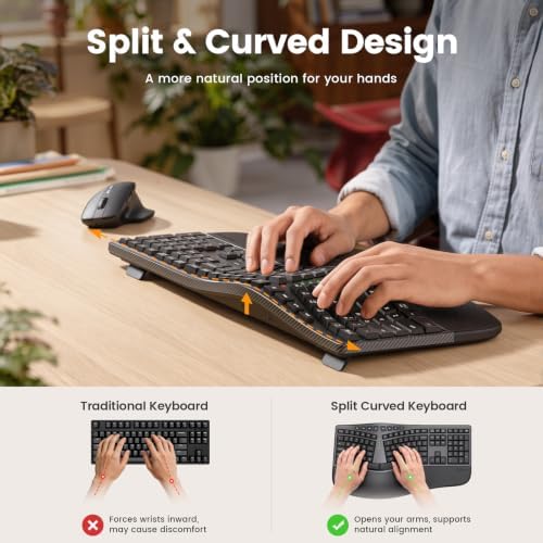 SABLUTE Ergonomic Wireless Keyboard and Mouse, Rechargeable, Split, Win/Mac