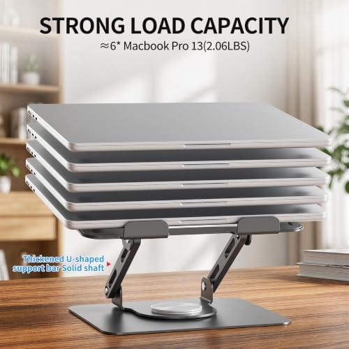 SOUNDANCE 360 Rotating Laptop Stand, Adjustable Riser,10-17", Silver Grey