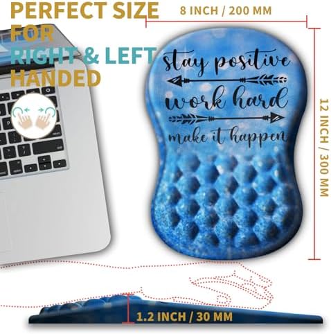 Hokafenle Ergonomic Mouse Pad Wrist Support with Massage Design, Wrist Rest Pain Relief Mousepad with Memory Foam&Non-Slip PU Base, Mouse Pads for Wireless Mouse & Desk (12x8 inch,Stay Positive)