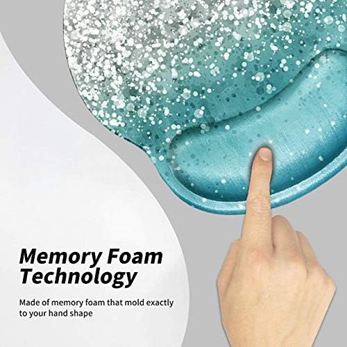 Ergonomic Mouse Pad with Wrist Support Gel, Glitter Blue Sparkle Gaming Mousepad with Wrist Rest Non-Slip Rubber Base for Laptop Computer Home Office + Cup Coaster