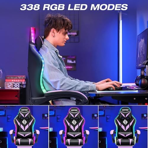 RGB Gaming Chair with Massage & Footrest Racing Style Computer Chair-Purple