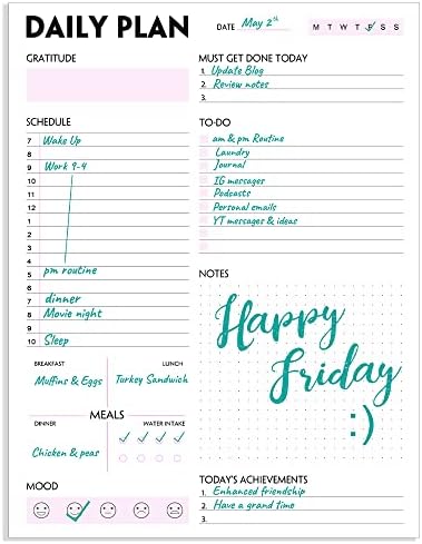 (Pack of 3) A4 Daily Planner Notepad - Tear-Off Daily Planning Pad, Organizer with To Do Lists, Schedule, Appointment, Productivity Tracker, 50 Undated Sheets, 3 Pack, Total 150 Sheets, 8.5 x 11 in