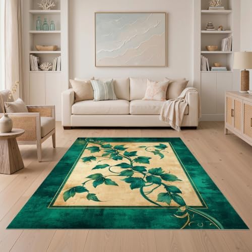 5'x7' Green Cat Cat-Inspired Vine Symmetry Ultra-Soft Area Rug