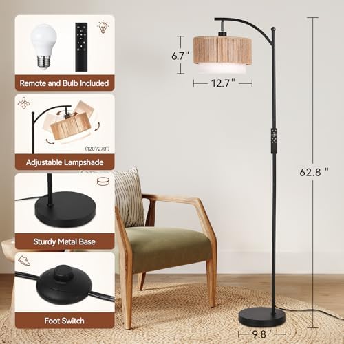 SUNMORY Arc Floor Lamps for Living Room with 12W Remote and Dimmable Bulb