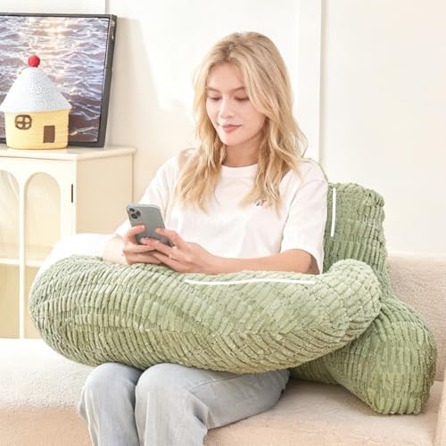 17" Reading Pillow for Bed,U Shaped Arm & Elbow Support,Green Corduroy