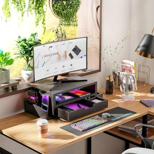 Simple Trending Wood Monitor Stand Riser, Desktop Oraganizer, Black