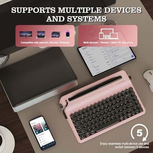 YUNZII QL75 Retro Typewriter Hot Swap RGB Keyboard(Pink, Onyx Switch)