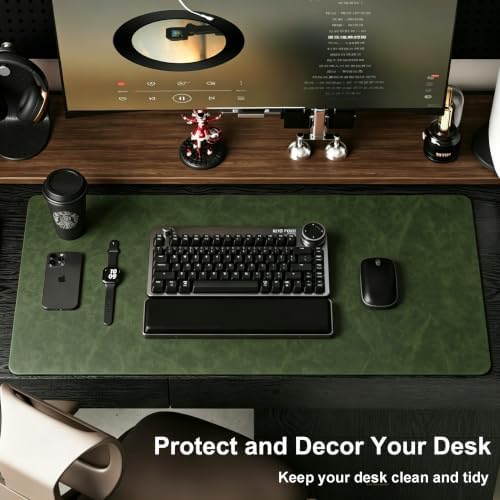 Distressed Leather Desk Mat - Non-Slip PU Leather Desk Pad Protector - Large Waterproof Mouse Pad Computer Keyboard Desk Mat Desk Accessories for Office & Home (Forest Green, 31.5"x15.7")