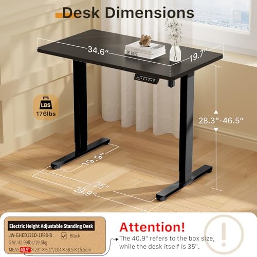 JOY worker 35" Small Electric Sit Stand Desk, Whole Piece Height Adjustable