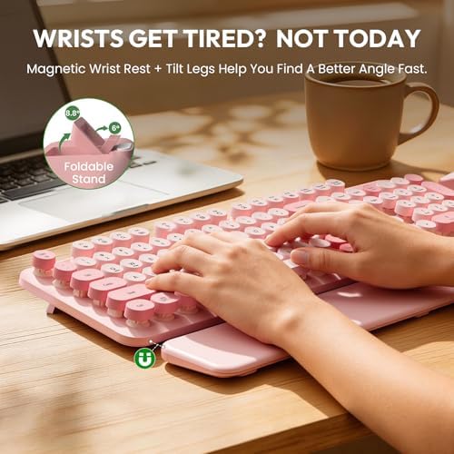 Wireless Keyboard and Mouse Combo, Typewriter Keyboard, Magnetic Wrist Rest