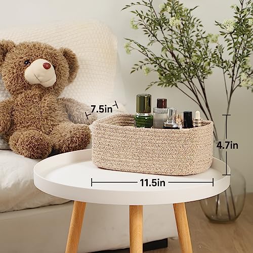 MiniArk Small Storage Baskets for Organizing | Closet Organizer Bins | Shelf Toy Basket | Woven Rope Baskets | Cube Decorative Box | Shallow Basket | L11.5xW7.5xH4.7| Brown