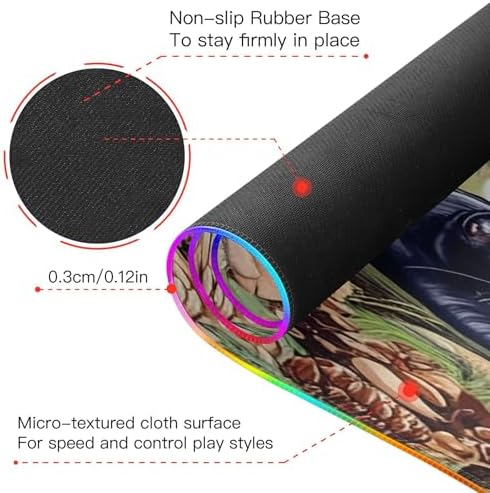 15W Wireless Charging Mouse Pad for Desk Cat Stretching RGB Gaming Mouse Pad Mat with 14 Light Modes & Non-Slip Rubber Base Smooth Surface for Gaming PC Laptop