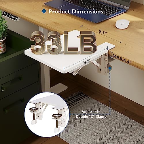 BONTEC Ergonomic Desk Extender Tray, 9.5"x9.1" Table Mount Arm Wrist Rest Shelf, 90° Foldable Elbow Support, Clamp on Computer Arm Rest for Desk, Office & Home Use, Durable & Easy to Install