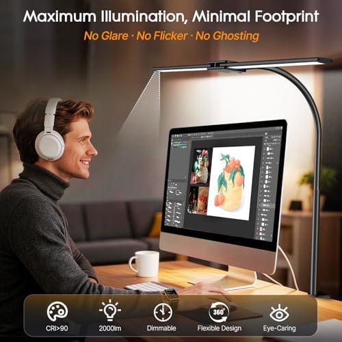 Syrinx LED Desk Lamp for Home Office, 18W 2000LM Dual Head Architect Lamp