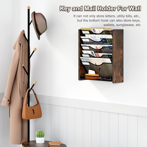 Wall File Organizer,6 Tier Mesh Mail Organizer Wall Mounted,Hanging File Holder,Magazine Rack for Documents,Magazine,Literature,File,Mails,Envelopes