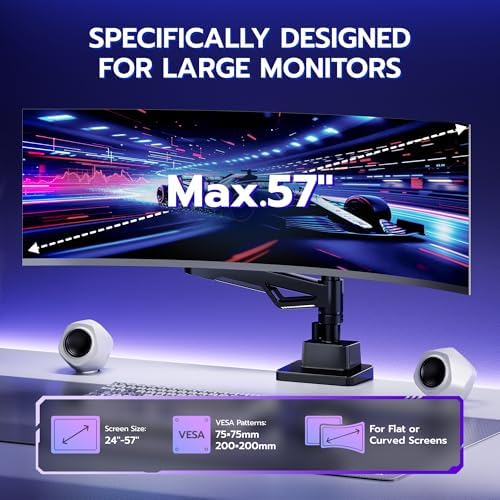 ARES WING Heavy Duty Gas Spring Ultrawide Monitor Arm 57" 66Lbs VESA Mount