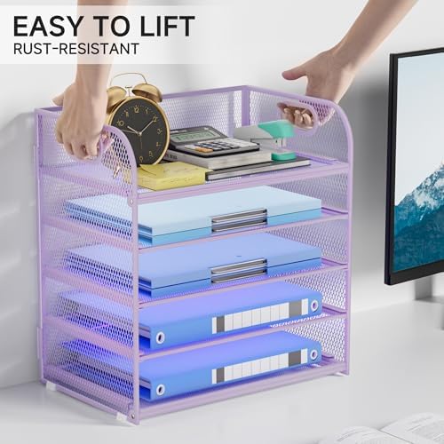 5-Tier Stackable Paper Organizer with Handle, Purple