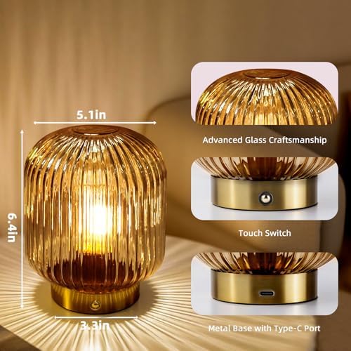 MJ PREMIER Rechargeable Table Lamp,Cordless Lamp with Memory Function,Amber