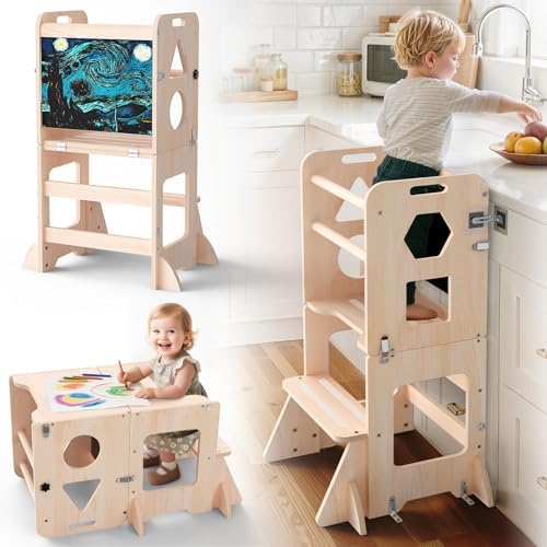 Toddler Standing Tower Anti-Tip Wooden Kitchen Step Stool，Nature