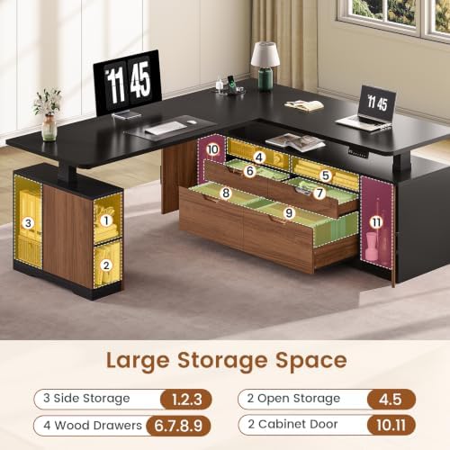 SEDETA Modern L Shaped Executive Electric Standing Desk with 4 Drawers