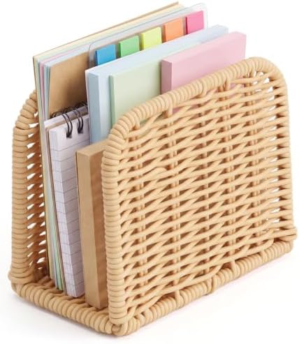 Rattan Mail Organizer for Desk Mail Holder Countertop Rattan Letter Sorter File Holder Envelope Book Stand Farmhouse Office Desk Organizer and Storage Accessories