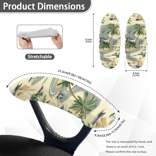 Stretchable Office Chair-Arm Cover, Sailboat Coconut Tree Print Chair Arm Covers, 2 Piece Soft Computer Chair Slipcover for Desk Chairs Arm Skin Friendly