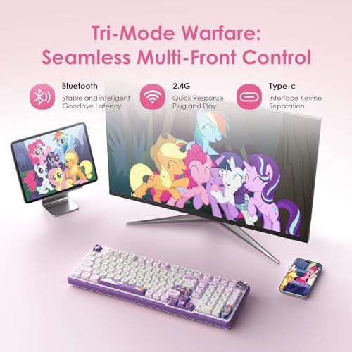 My Little Pony Wireless Mechanical Keyboard - 101 Keys RGB Gaming Keyboard with Custom Linear Switches, Hot-Swap & Knob Control, Triple Connection (BT5.0/USB-C/2.4GHz), Ergonomic for Work & Gaming