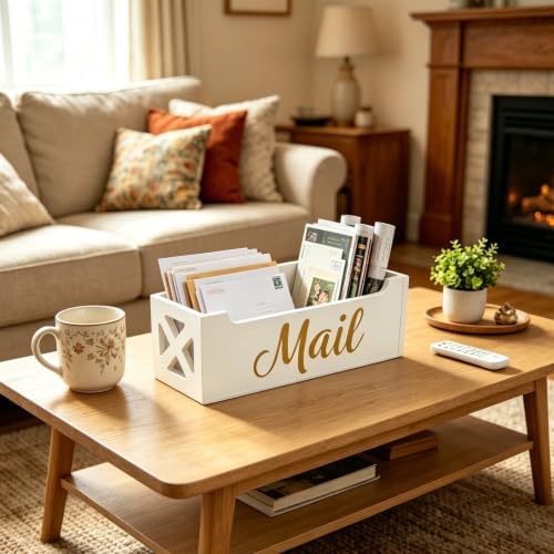 Mail Organizer Holder for Countertop, Wooden Desktop Mail Storage