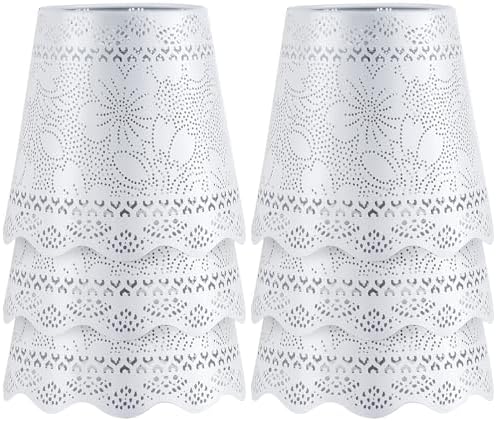 YISUN Chandelier Lampshades Set of 6, Small Metal Lamp Shade 3.9" Top x 5.9" Bottom x 5.5" High, Fit for Candelabra Bulbs, Clip-on Lamp Shades (Flower White)