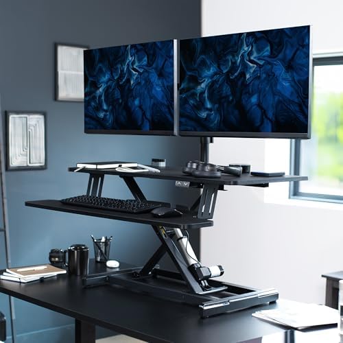 VIVO Black 36 inch Desk Riser with Dual Monitor Mount, DESK-KIT-VE36B2