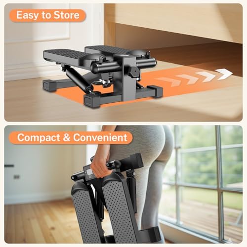 Mini Stair Stepper with Resistance Bands for Home Exercise Compact Stair Stepper with LCD Monitor, 220 lb Capacity, Smooth Low-Impact Cardio Training for Home Daily Workout