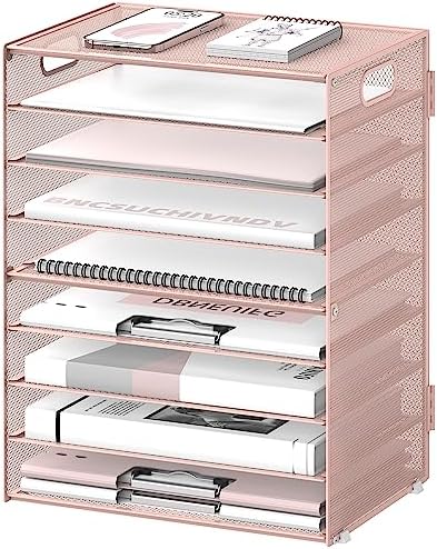 9-Tier Paper Organizer for Desk, Letter Tray with Handles, Pink, 2 Pack