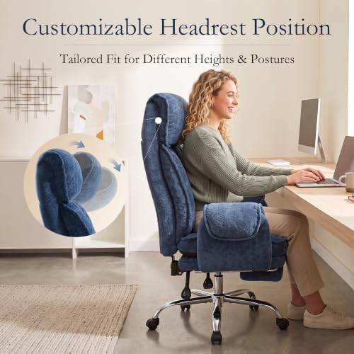 Criss Cross Comfy Office Chair with Adjustable 5-Position Armrests, Retractable Footrest & Headrest, Pet Friendly Reclining Desk Chair for Cross-Legged Sitting Blue