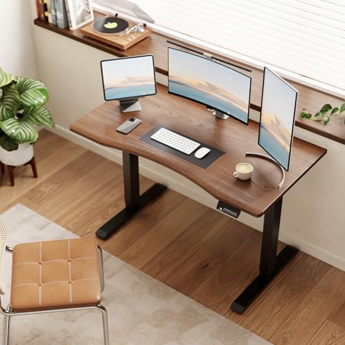 Solid Wood Electric Standing Desk, 47.2"x23.6" Walnut Standing Desk