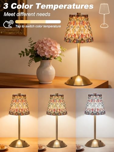 Cordless Flower Table Lamp,Cute Small Desk Lamp,Vintage Aesthetic Lamp